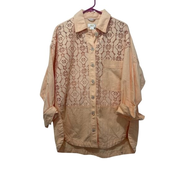 Anthropologie Maeve Lace Shirt Jacket Women Small Orange Shacket Cottage Western - Picture 3 of 16